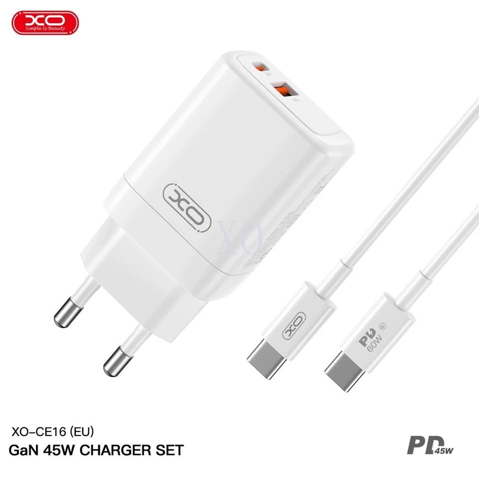 XO EU/US/UK 45W Gallium Nitride Fast Charger/adapter